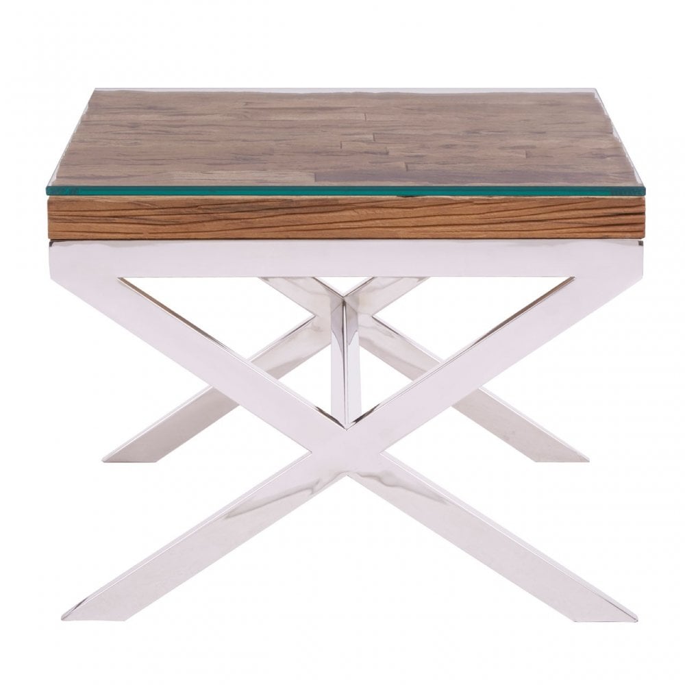 Kerala Natural Top End Table With Cross Base