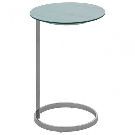 Oria End Table with White Marble Effect Glass Top, White