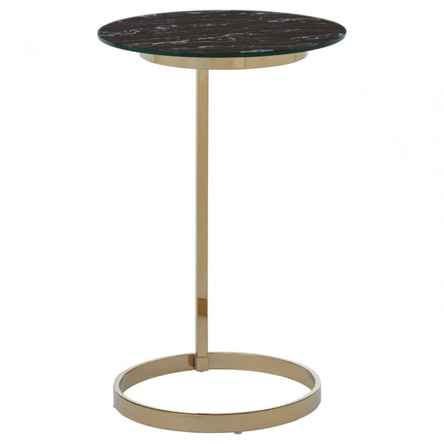 Oria End Table with Black Marble Effect Glass Top, Black