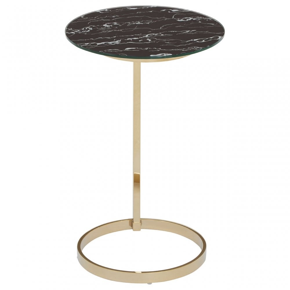 Oria End Table with Black Marble Effect Glass Top, Black