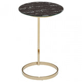 Oria End Table with Black Marble Effect Glass Top, Black