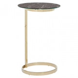 Oria End Table with Black Marble Effect Glass Top, Black