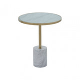Oria White Marble End Table, White