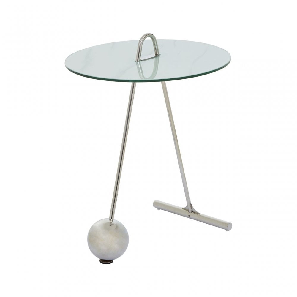 Oria Steel and Modern Glass End Table, White