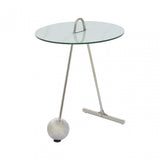 Oria Steel and Modern Glass End Table, White