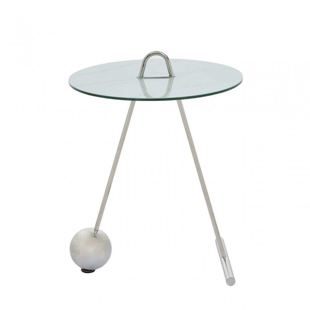 Oria Steel and Modern Glass End Table, White