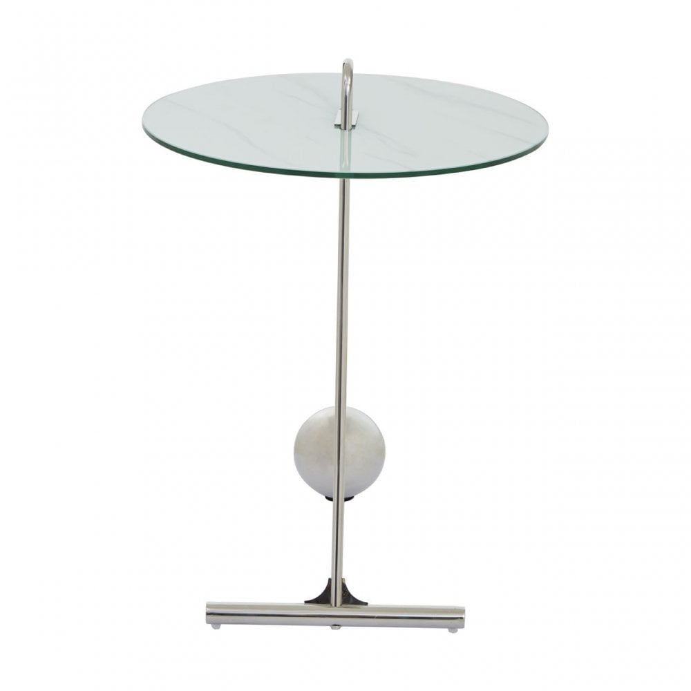 Oria Steel and Modern Glass End Table, White