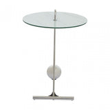 Oria Steel and Modern Glass End Table, White