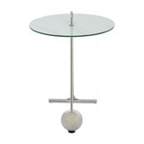 Oria Steel and Modern Glass End Table, White