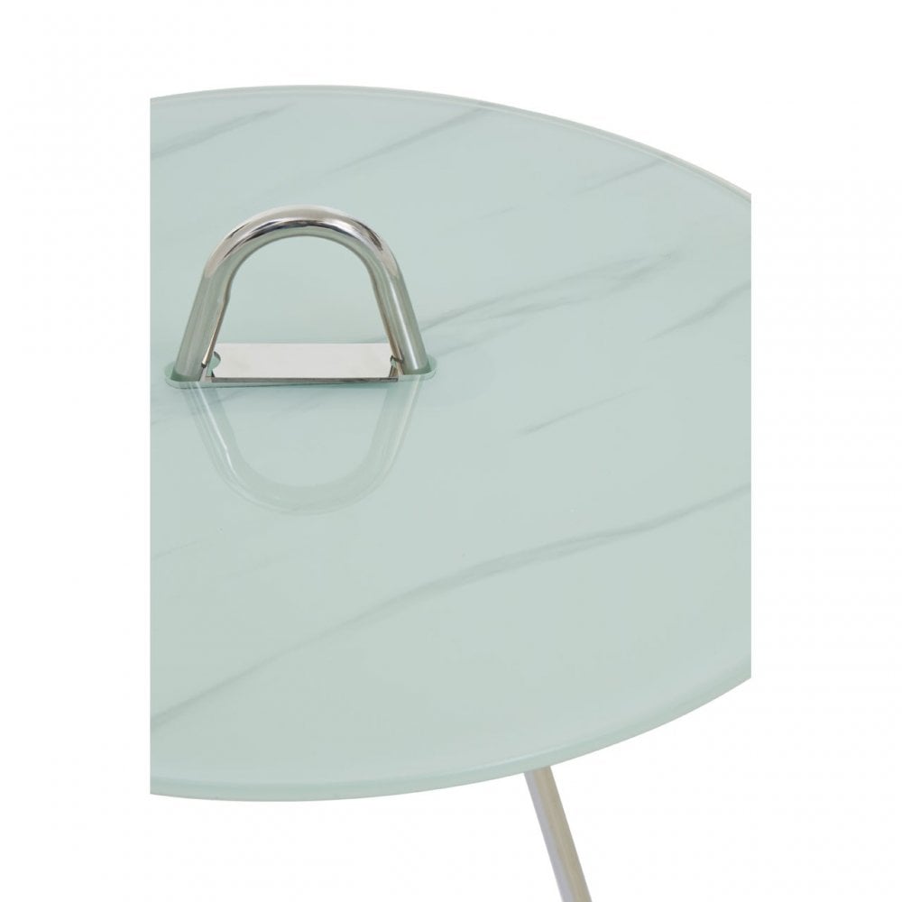 Oria Steel and Modern Glass End Table, White