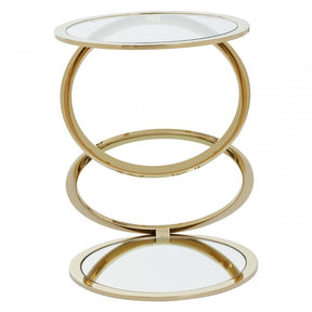 Oria Clear Glass End Table with Warm Metallic Frame, Clear