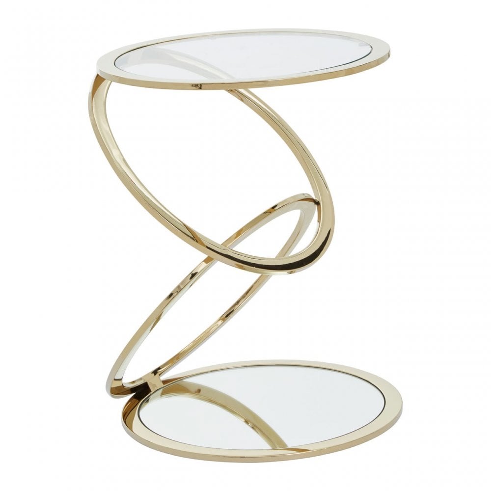 Oria Clear Glass End Table with Warm Metallic Frame, Clear