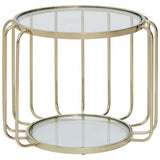 Oria Warm Metallic Side Table with Glass Top, Gold