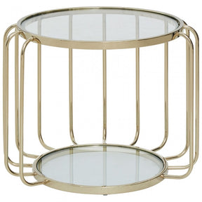 Oria Warm Metallic Side Table with Glass Top, Gold