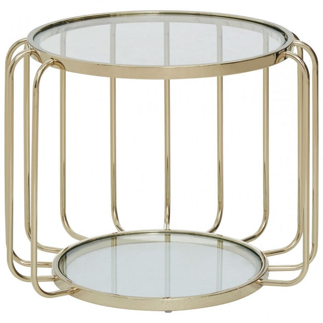 Oria Warm Metallic Side Table with Glass Top, Gold