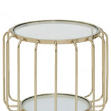 Oria Warm Metallic Side Table with Glass Top, Gold
