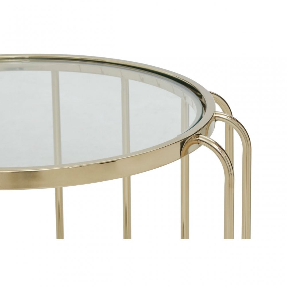 Oria Warm Metallic Side Table with Glass Top, Gold
