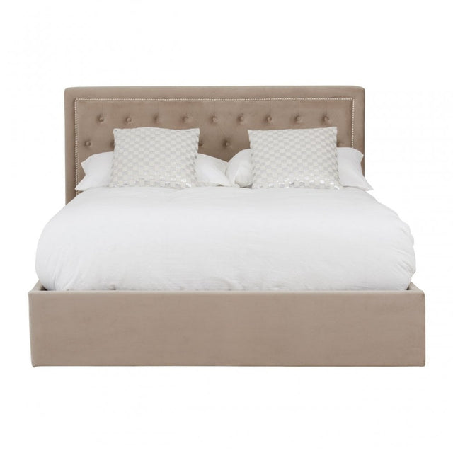 Hannah Mink Velvet Double Ottoman Bed, Beige