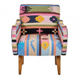 Cefena Multi-Coloured Fabric Chair With Mango Wood Legs, Multi-Coloured