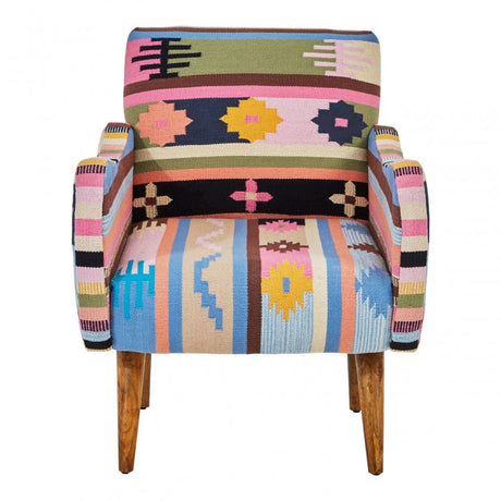 Cefena Multi-Coloured Fabric Chair With Mango Wood Legs, Multi-Coloured