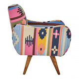 Cefena Multi-Coloured Fabric Chair With Mango Wood Legs, Multi-Coloured