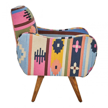 Cefena Multi-Coloured Fabric Chair With Mango Wood Legs, Multi-Coloured