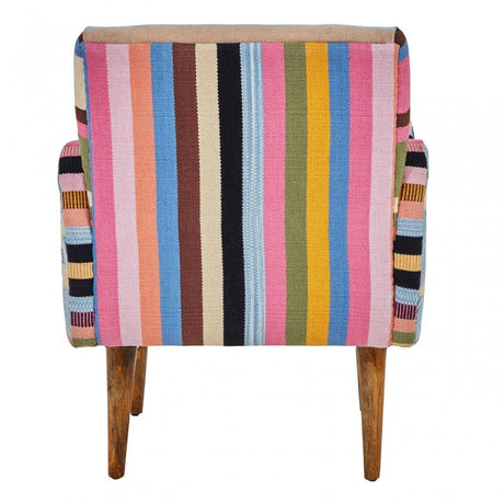 Cefena Multi-Coloured Fabric Chair With Mango Wood Legs, Multi-Coloured