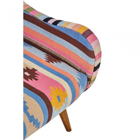 Cefena Multi-Coloured Fabric Chair With Mango Wood Legs, Multi-Coloured