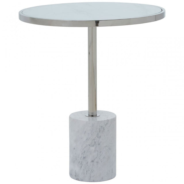 Oria Silver Frame End Table, White