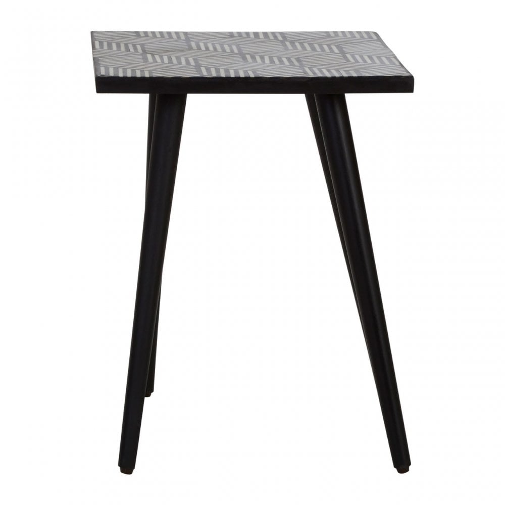 Textured Side Table with Angular Base, Black