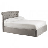 Edison Steel Velvet Double Ottoman Bed, Silver