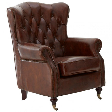 Victor Brown Leather Scroll Armchair, Brown