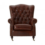 Victor Brown Leather Scroll Armchair, Brown
