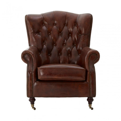 Victor Brown Leather Scroll Armchair, Brown