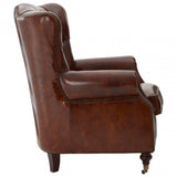 Victor Brown Leather Scroll Armchair, Brown