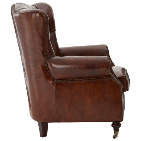 Victor Brown Leather Scroll Armchair, Brown