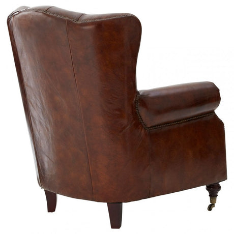 Victor Brown Leather Scroll Armchair, Brown