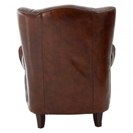 Victor Brown Leather Scroll Armchair, Brown