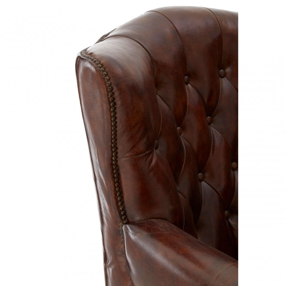 Victor Brown Leather Scroll Armchair, Brown