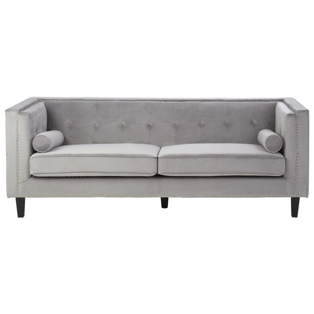 Felisa 3 Seat Grey Velvet Sofa, Grey