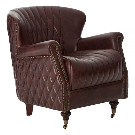 Victor Coffee Leather Winged Armchair, Brown