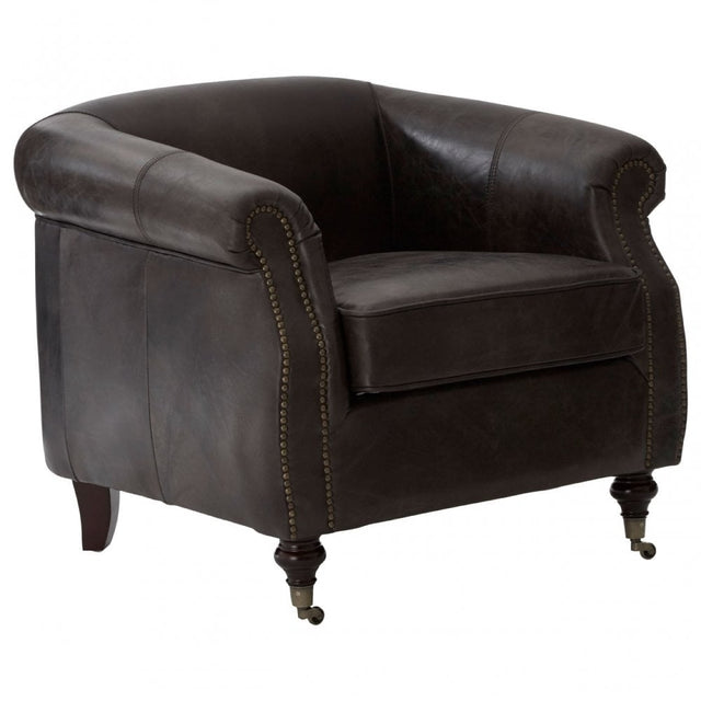 Victor Grey Leather Winged  Armchair, Grey