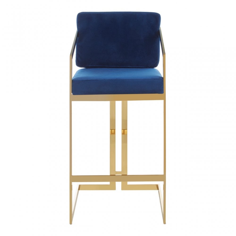 Azalea Blue And Gold Finish Bar Stool, Blue