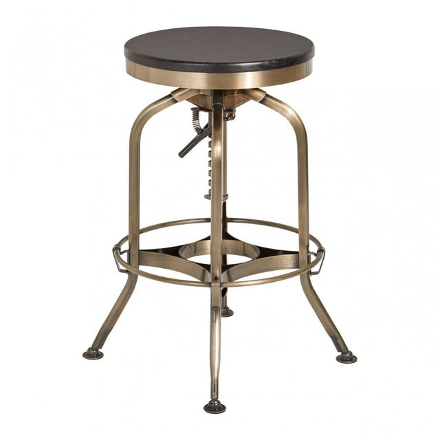 Gaton Ash Wood Seat Metallic Stool, Black