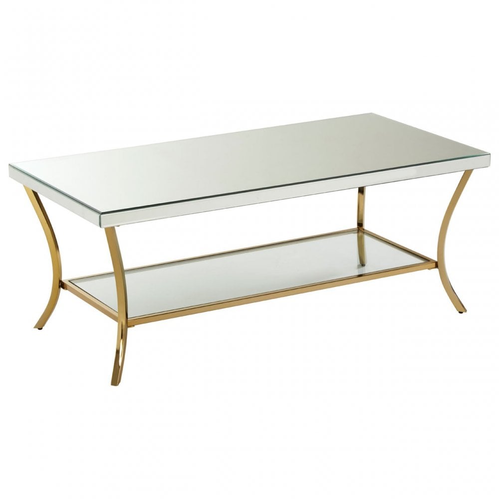 Kensington Townhouse Mirrored Coffee Table with Gold Base, Silver