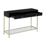 Kensington Townhouse Gold Finish Console Table, Black