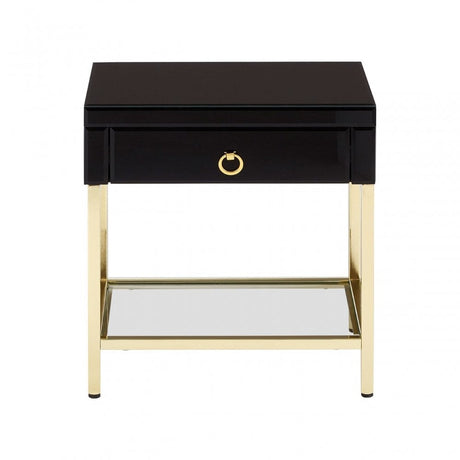 Kensington Townhouse Gold Finish Side Table, Black