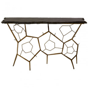 Rany Black Stone Top Console Table, Black