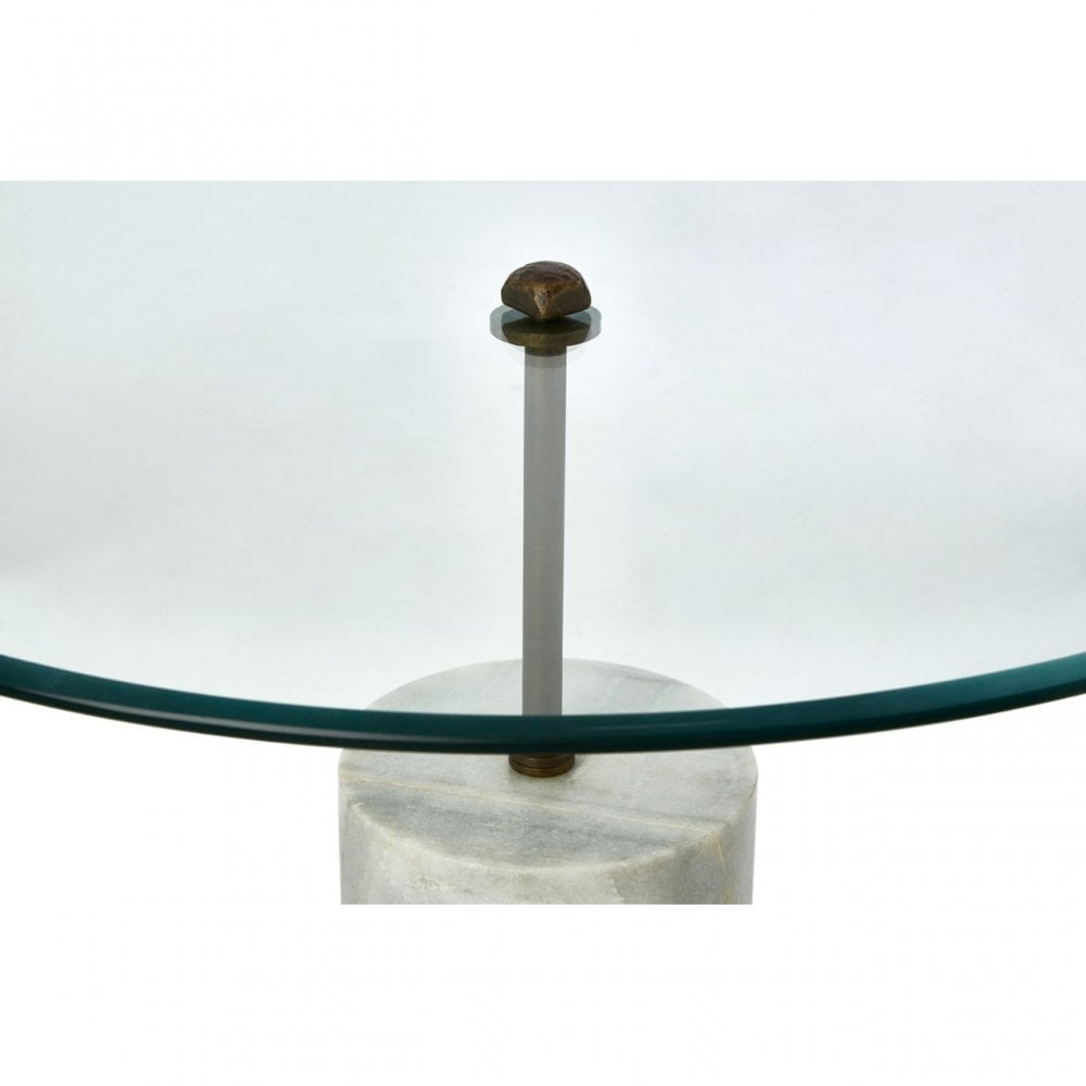 Rany Glass & White Marble Side Table, White