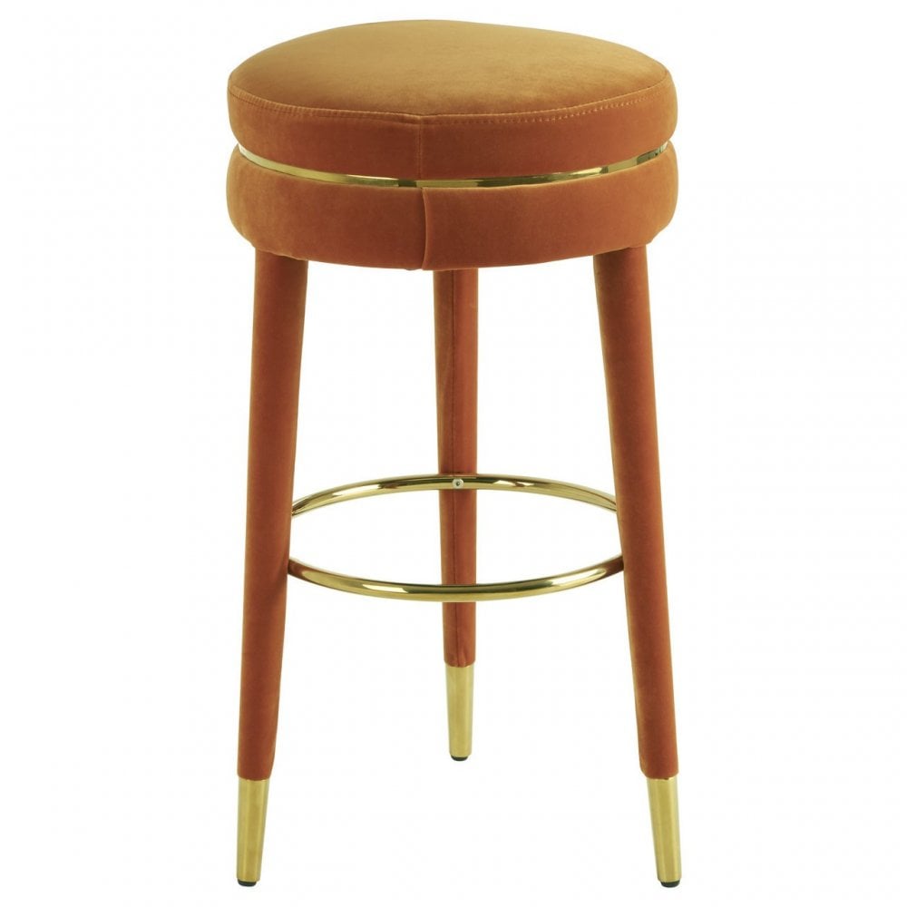 Manhattan Orange Velvet Bar Stool, Orange